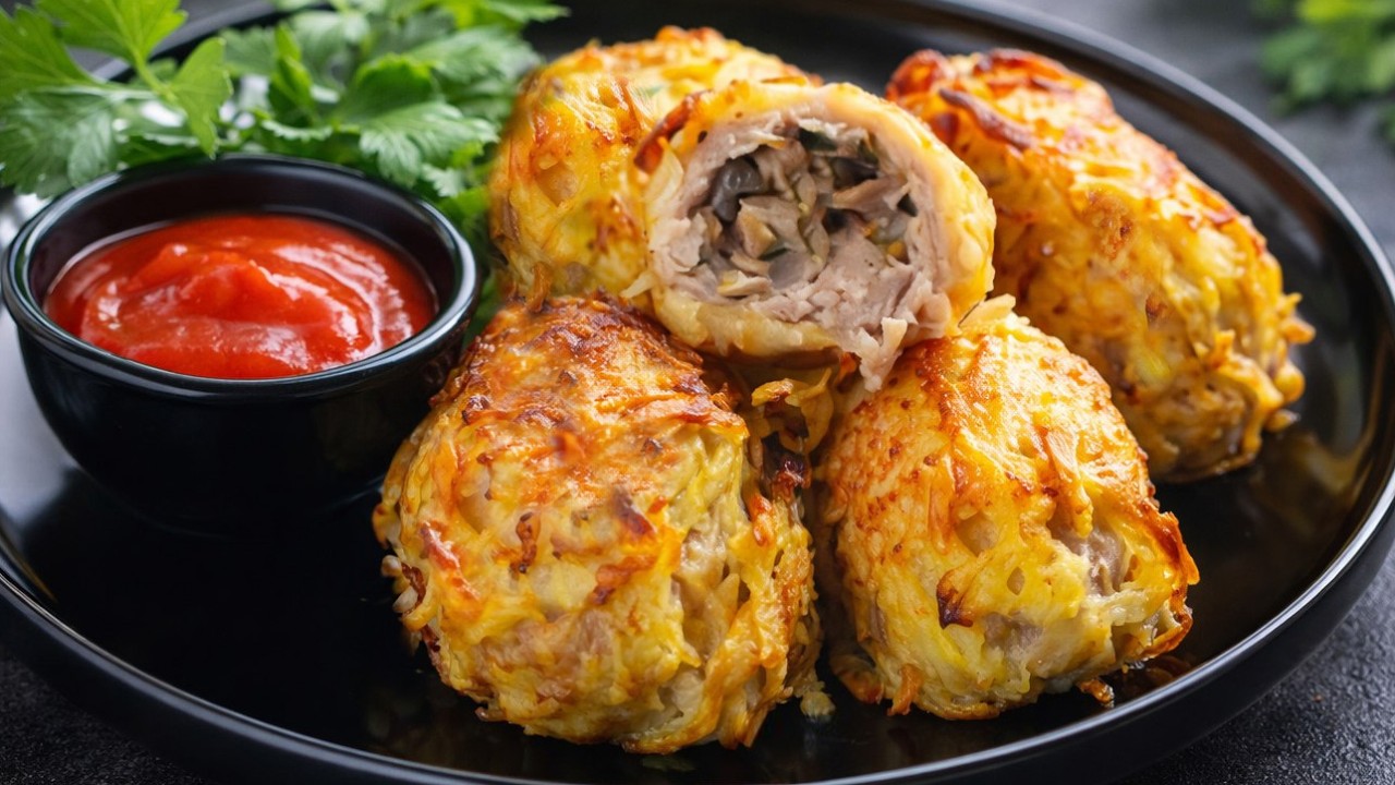 Мясные рулетики с сыром, запеченные в картофеле! Просто, быстро и вкусно!