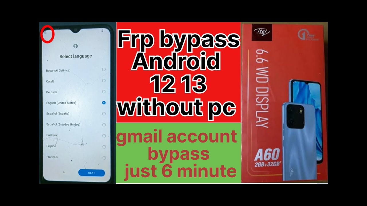 Itel A60 (A662l) frp bypass android 12 13 just 6 minute