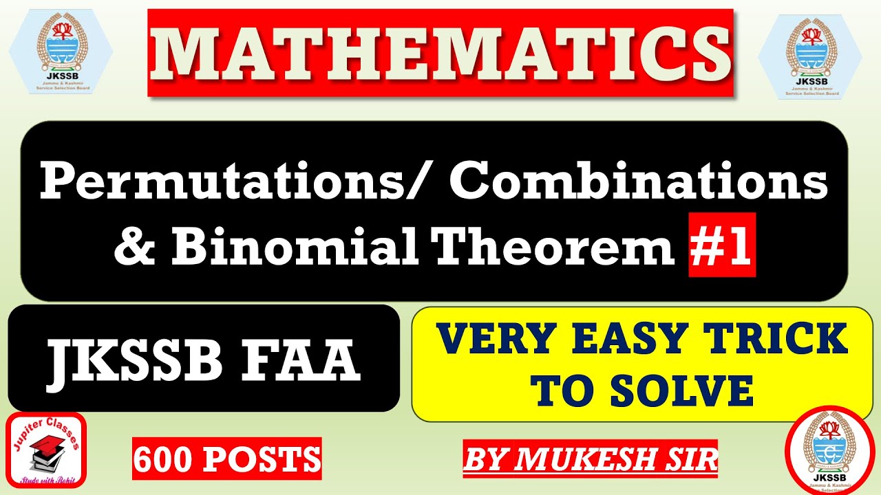 PERMUTATIONS AND COMBINATIONS PART-1 II MATHS FOR JKSSB FAA 2026 #faa #JUPITERCLASSES