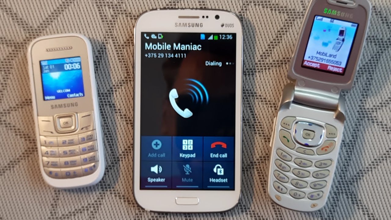 Evolution of Samsung - Incoming call Samsung Galaxy Grand + Samsung GT-E1200E + Samsung SGH-X490