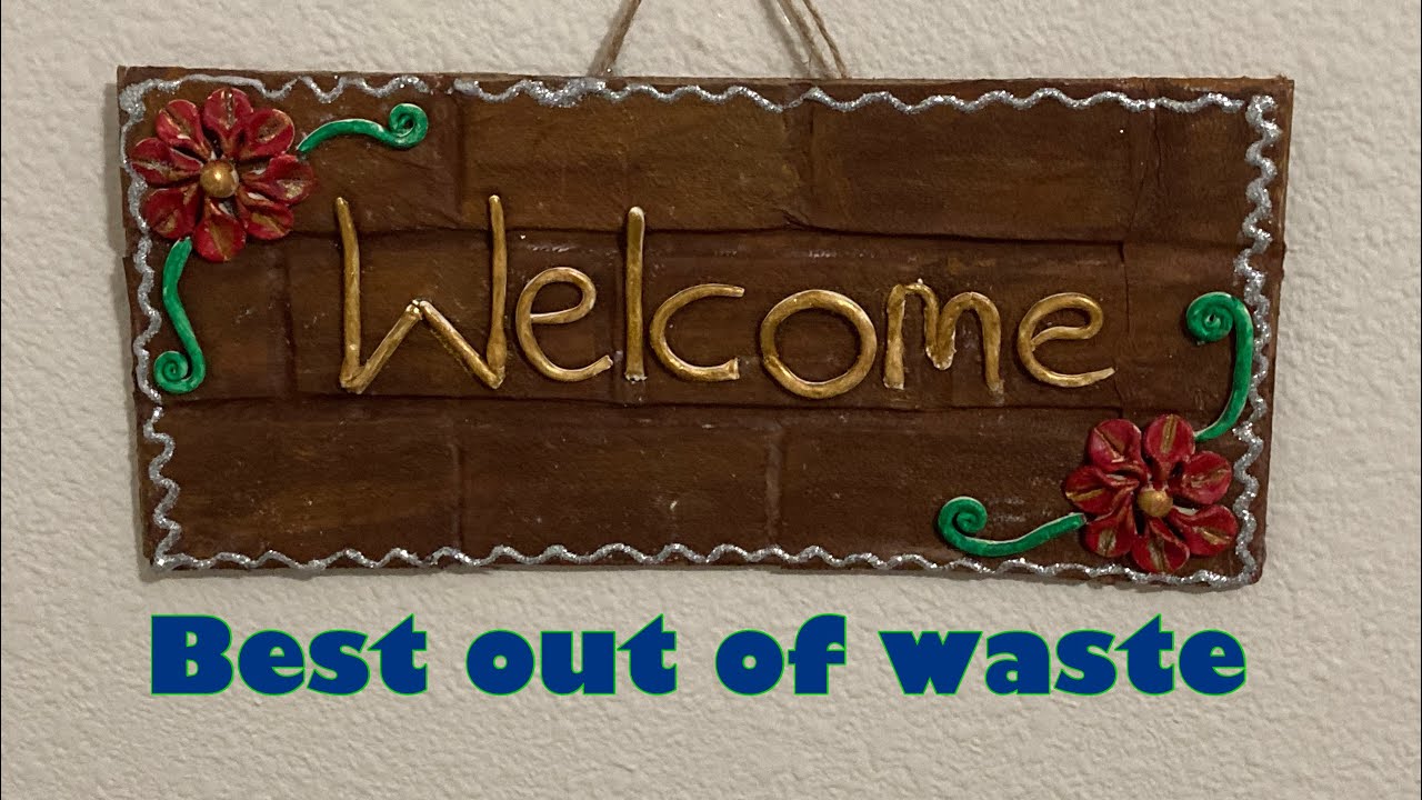 DIY welcome board | best out of waste | unique brick effect with cardboard