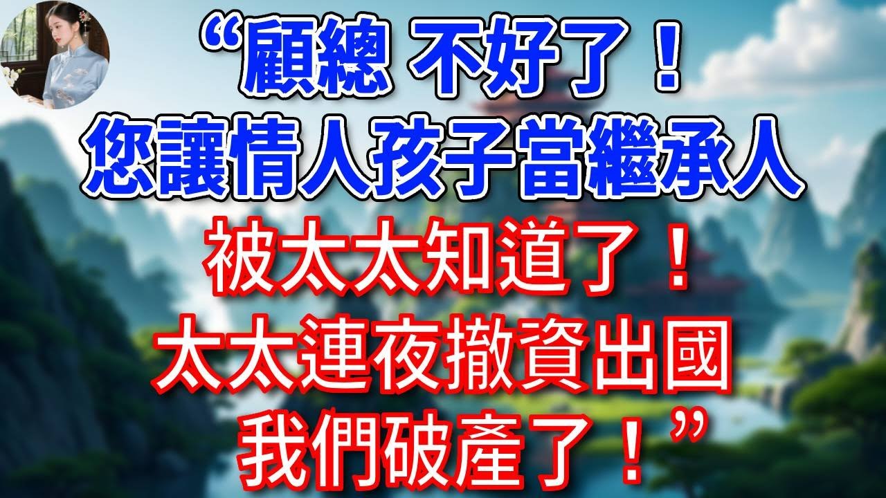 “顧總，不好了！您讓情人孩子當繼承人，被太太知道了！太太連夜撤資出國，我們破產了！”助理說完，他懵了！#為人處世#生活經驗#情感故事#故事#小說#戀愛#情感#婚姻
