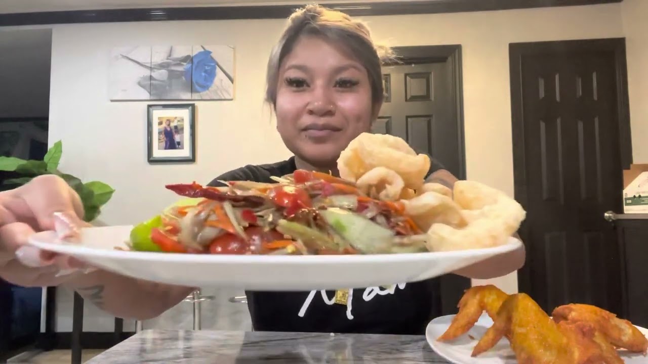 Asian style battered chicken wings recipe to eat with papaya salad & MUKBANG 🥵😋