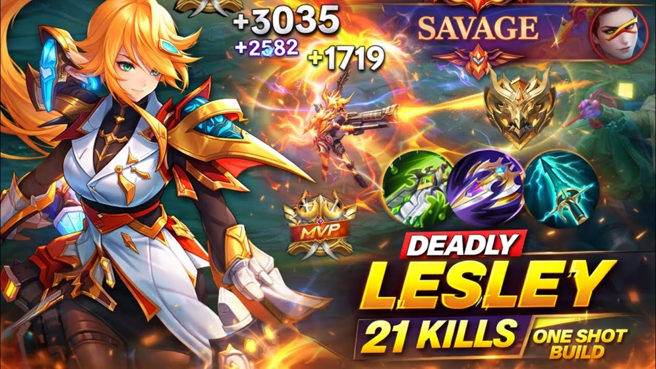 21kills!!  Insane Damage Lesley Beast Gold Lane Build top 1 Global Lesley ~ mlbb 