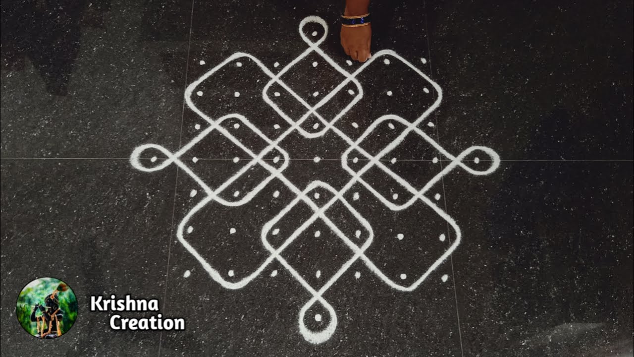 Easy sikku kolam, Kambi kolam | Melikala muggulu | 9x1 dot neli kolam | Beautiful kambi kolam