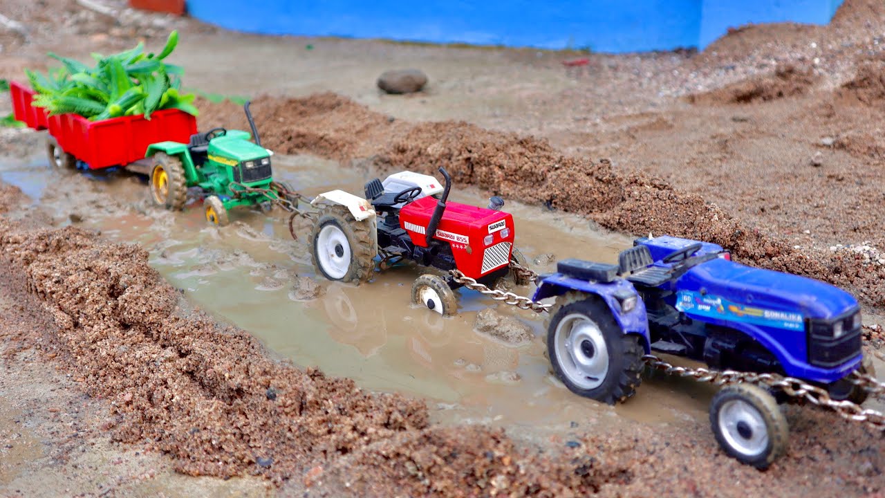 John Deere 5310 Loaded Trolley Stuck in mud pulling by Mahindra 275, Sonalika 60, Swaraj 855 Tractor