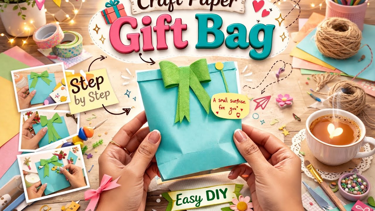 “Craft paper  cute gift bag 🎁💚Easy DIY & perfect for any occasion!”