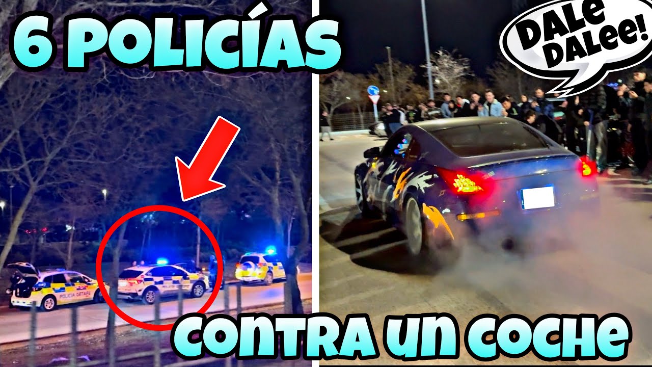 6 POLICIAS A POR UN COCHE! PETARDOS, BURNOUTS.. EN LA KDD DE COCHES NOCTURNA EN MADRID