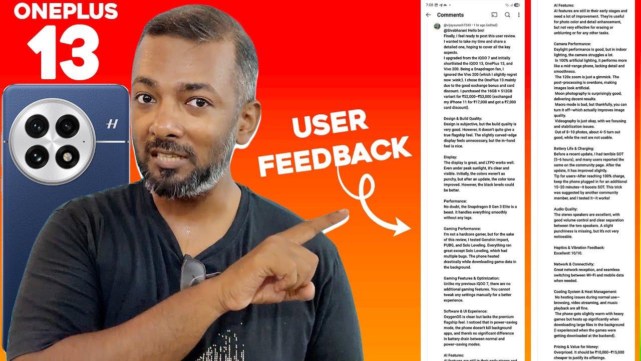 📢 OnePlus 13 User Feedback by Vijaysuresh – Real User Experience!