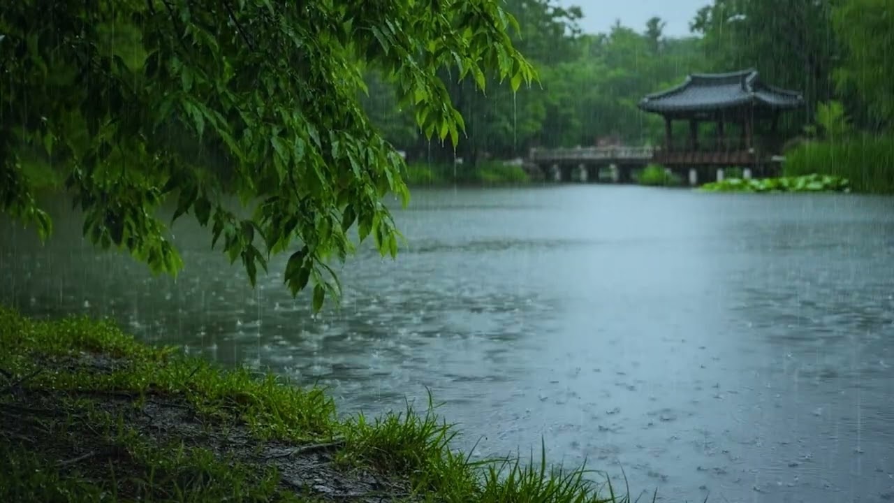 SOOTHING Rain falling on Forest Lake to Drift in Deep Sleep | ASMR Rain to Reduce Stress