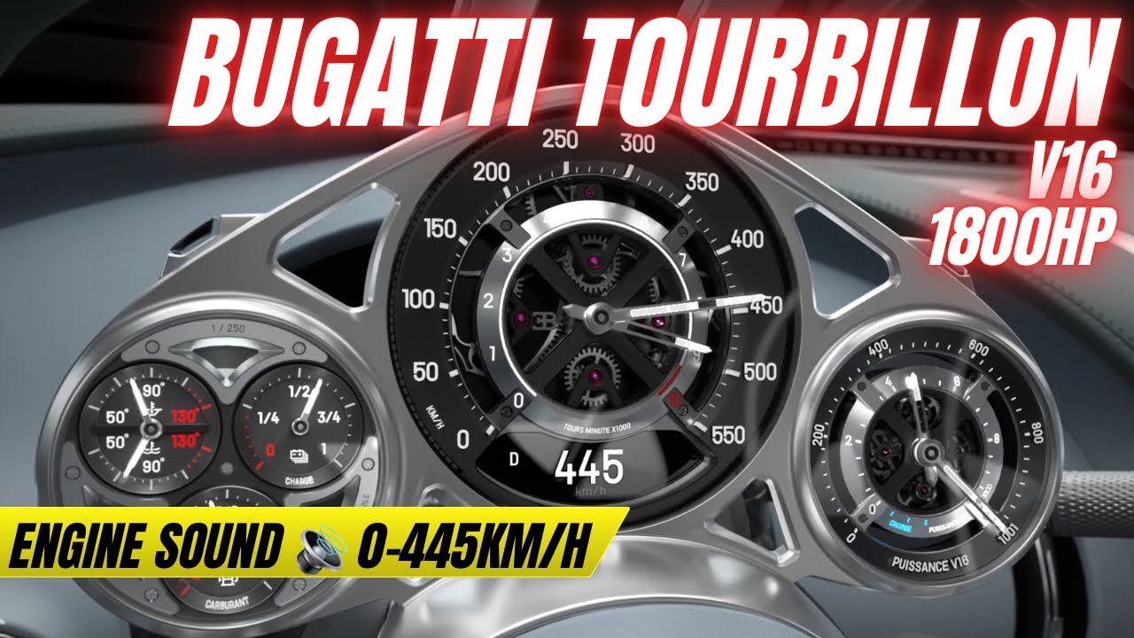 Bugatti Tourbillon Engine sound 0-445 km/h V16 1800HP 0 to 100 km/h (62 mph) in just 2.0 seconds