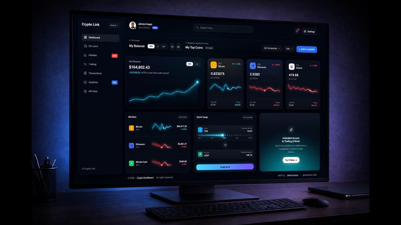 Premium Crypto Dashboard UI | React & Tailwind CSS