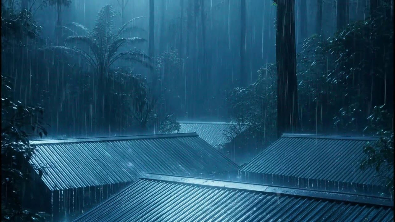 Steady Rain On Metal Rooftop With Far Thunder For Sleep Therapy And Cozy Night Concentration