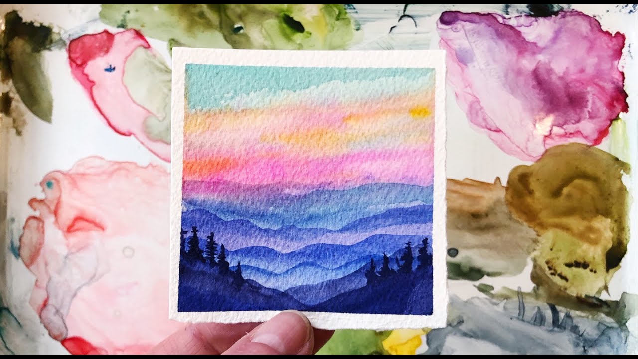 Mountain sunset painting for Beginners/watercolor/ Mini Monday #29/ Watercolor layering techniques
