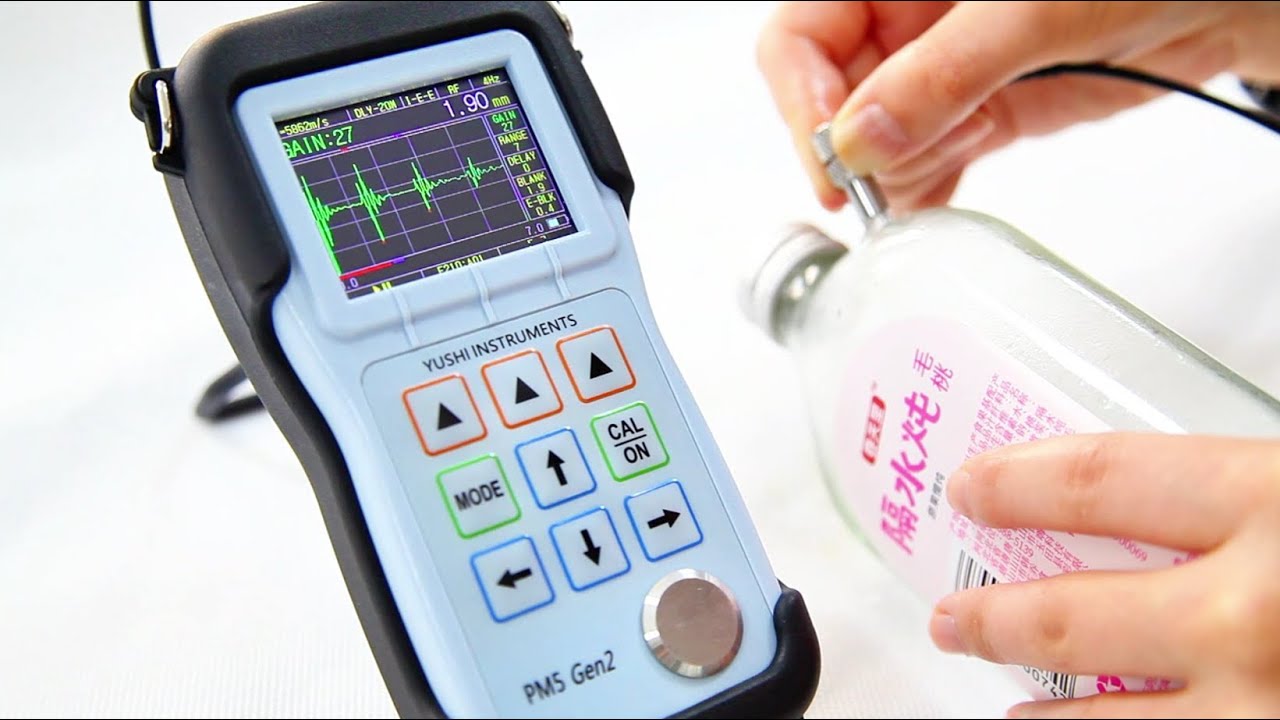 YUSHI PM5 Gen2 Ultrasonic Thickness Gauge-Case 42:Thickness Measurement of Glass Bottle