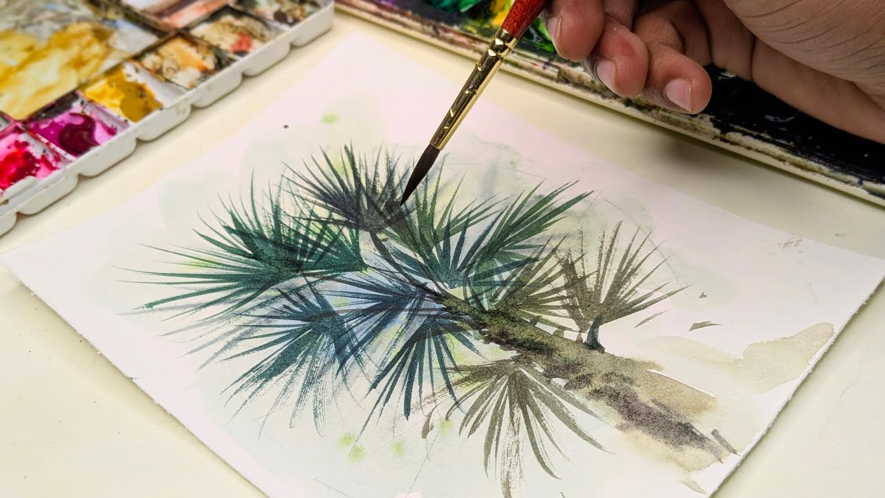 How to Paint Easy Watercolour Fan Palm Trees | Watercolor Tree Tutorial