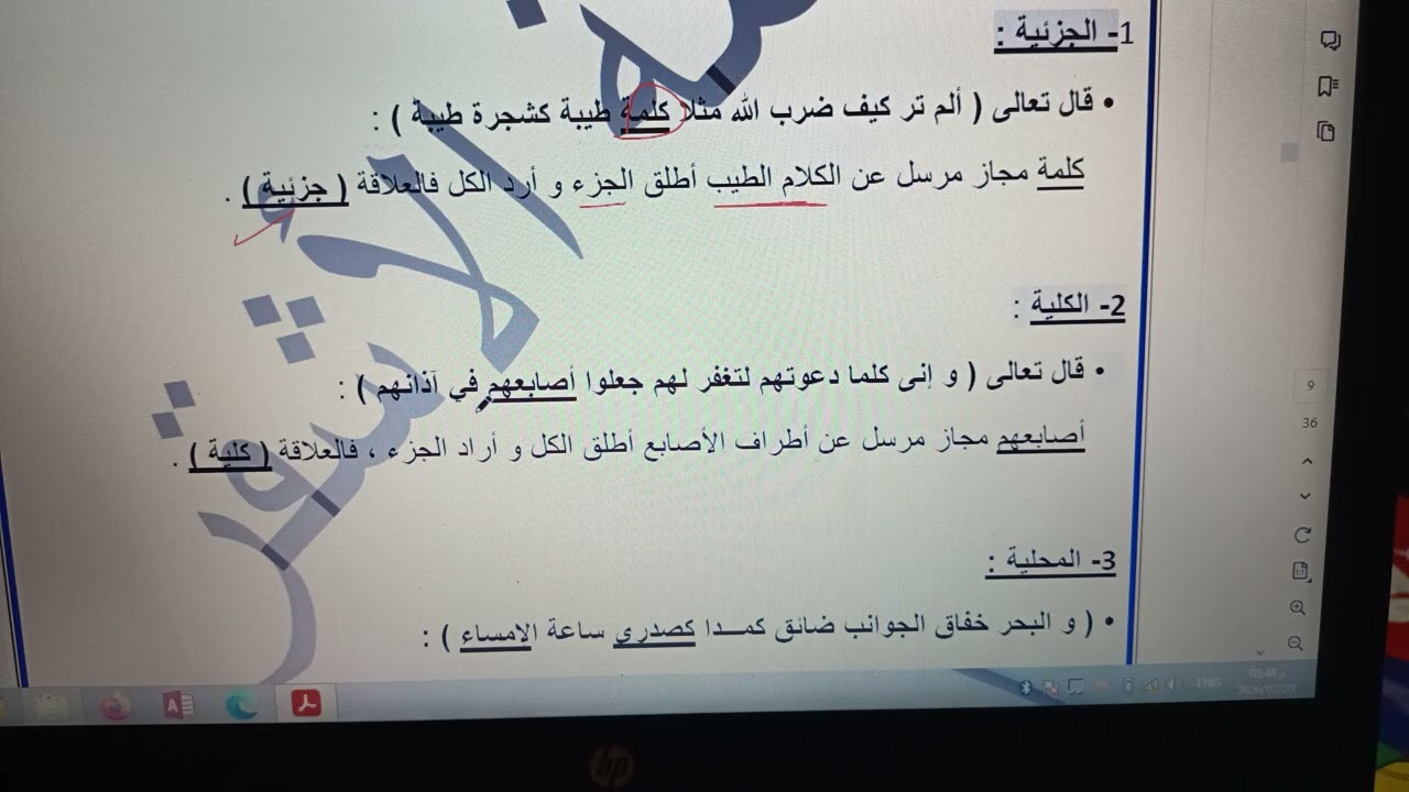٦- بلاغة - لطلاب المرحلة الثانوية ( الكناية - المجاز المرسل - الصورة المرشحة والمجردة والمركبة ) 
