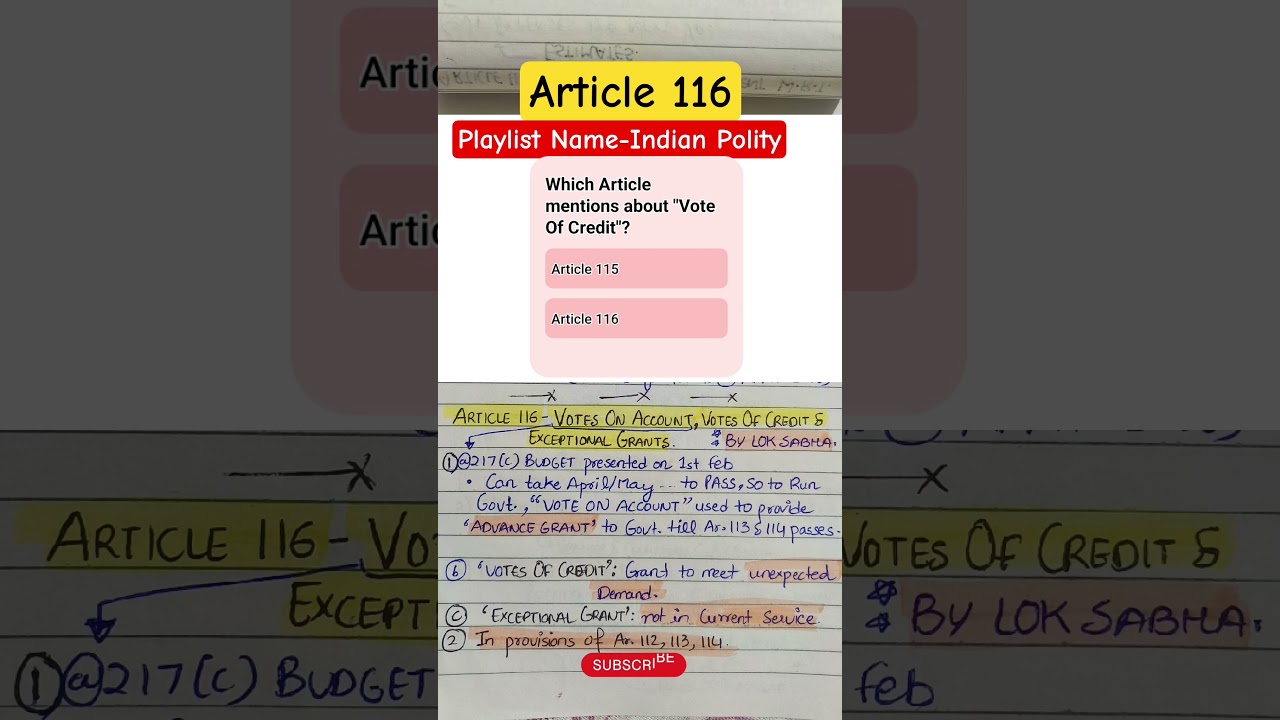 Article 116 || Vote of Account & Credit & Exceptional Grants #shorts #polity #upsc #inkedstudynotes