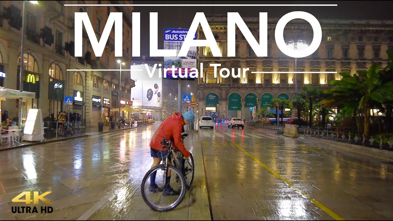 Walking in Milan Heavy Rain Tour Real Scenes | Late at Night Window Shopping (4K 25fps)