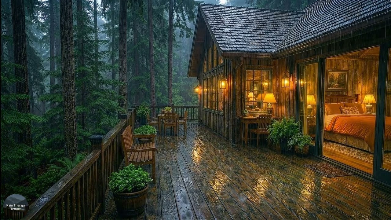 Forest Rain Atmosphere 🌲(4K) |  Rain sounds for sleeping mountain cabin