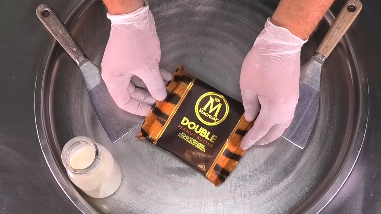 MAGNUM Ice Cream Rolls | Ice Cream with Magnum Double Peanut Butter Chocolate Bar | Satisfying ASMR