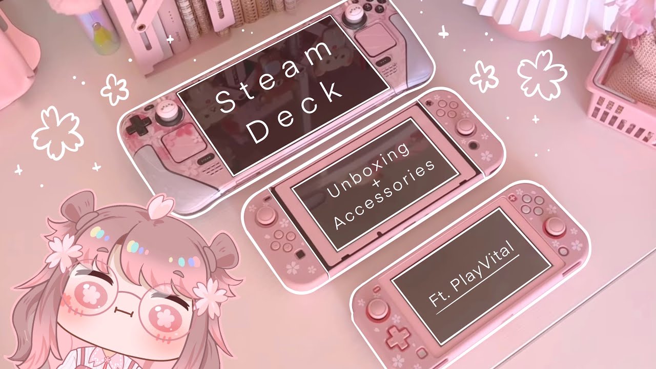 unboxing Steam Deck + accessories ft. PlayVital gaming 🌸 kawaii pink & white aesthetic ✨