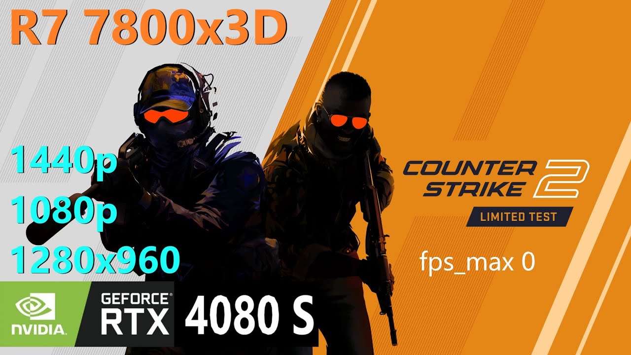 CS 2 RTX 4080 SUPER, RYZEN 7 7800x3D, 1440p, 1080p, 1280x960 High, Medium