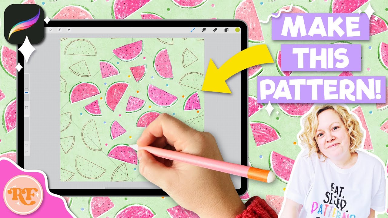 Создайте бесшовный узор с летним арбузом в Procreate с помощью БЕСПЛАТНЫХ штамповых кистей