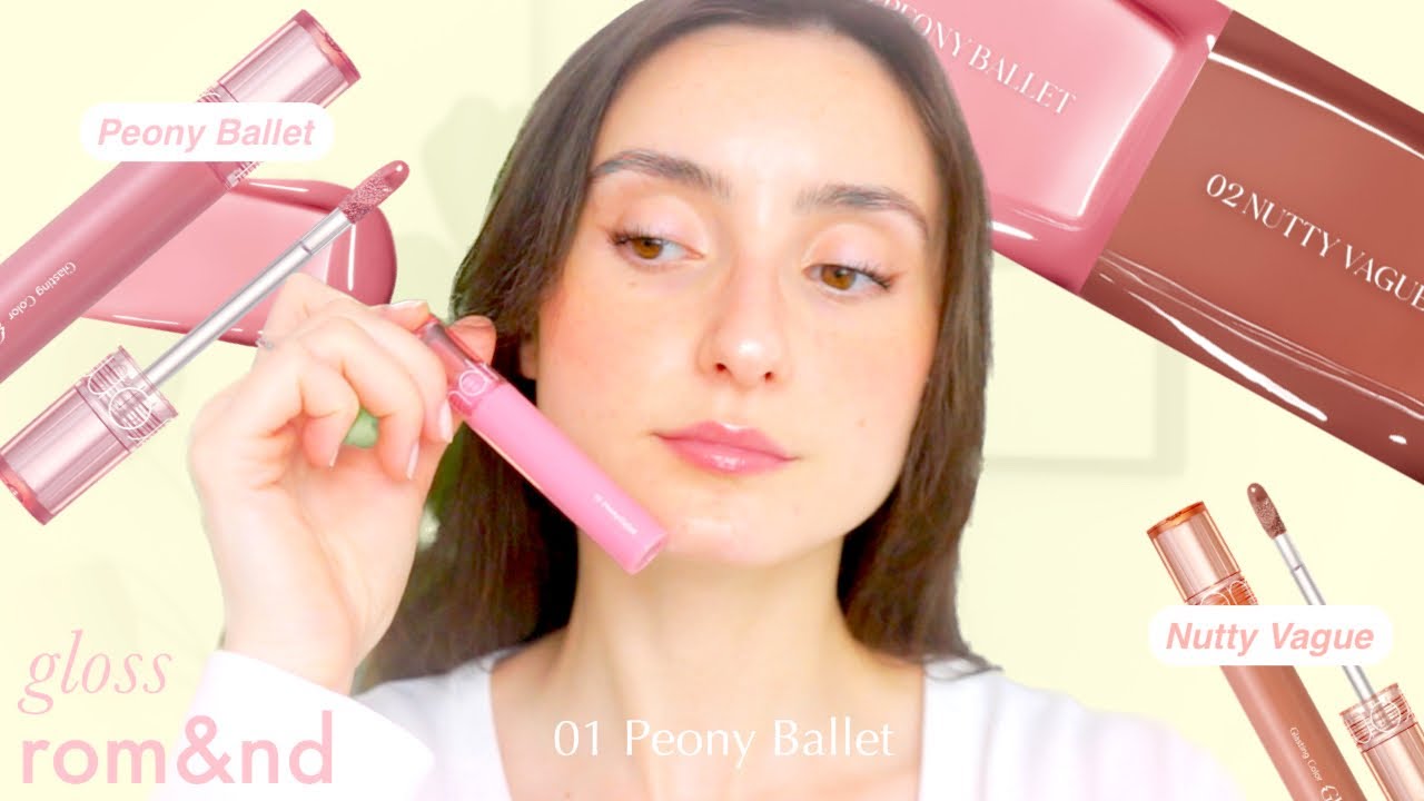 Romand Glasting Color Gloss 🫧 *01 Peony Ballet, 02 Nutty Vague* + Glasting Melting Balm Comparison