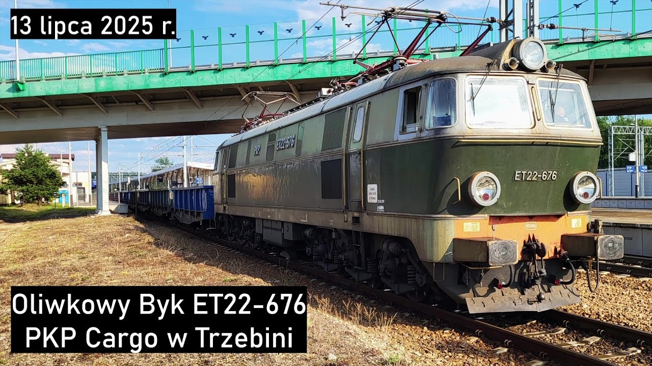 Oliwkowy Byk ET22-676 PKP Cargo z rudą żelaza w Trzebini