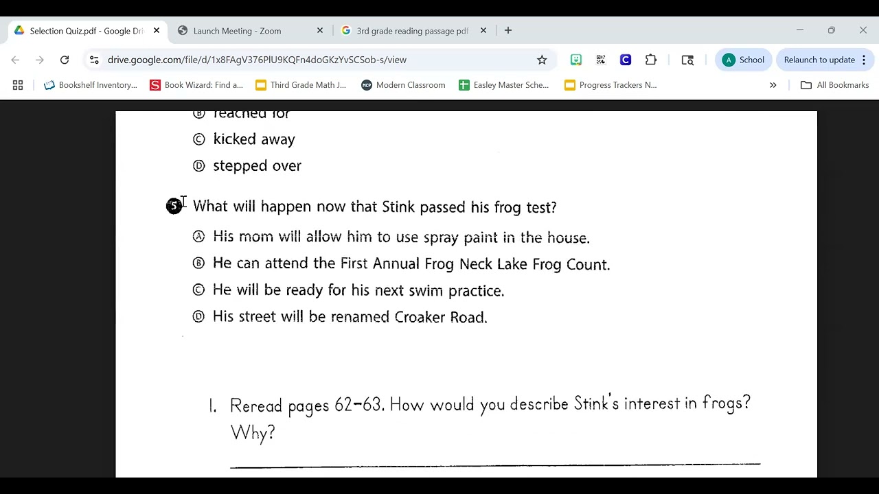 Stink and the Freaky Frog Freak Out  quiz Read Aloud