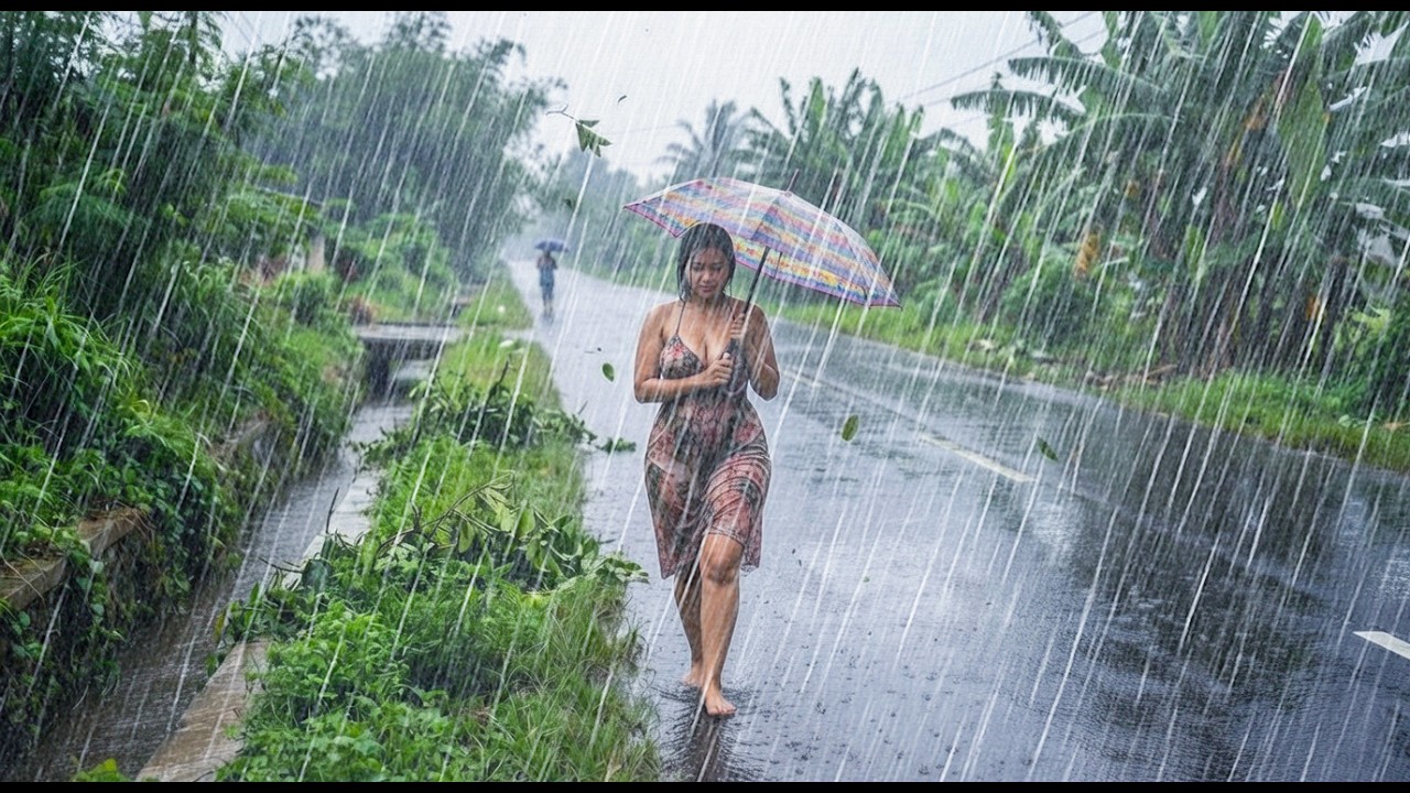 ТЫ МОЖЕШЬ В ЭТОМ СПАТЬ? 🌧️ Сильный дождь и молния в тихой индонезийской деревне⚡ Преодоление бессон