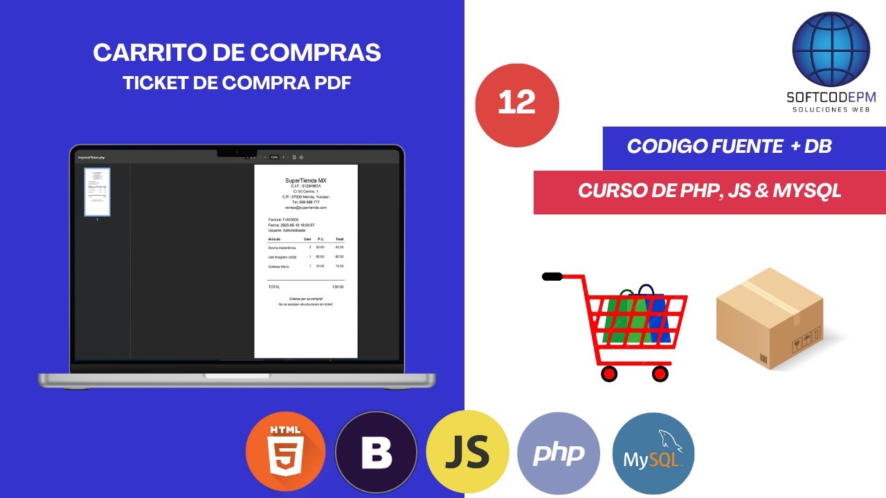 91.12.Sistema de Inventario + Carrito de compra | Ticket de Compra FPDF - PHP, JS, MYSQL