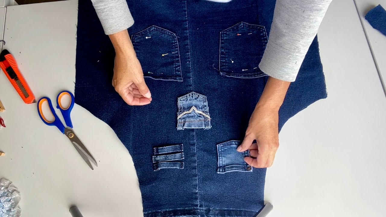 Hoy to make DENIM KITCHEN APRON from OLD JEANS | Easy tutorial
