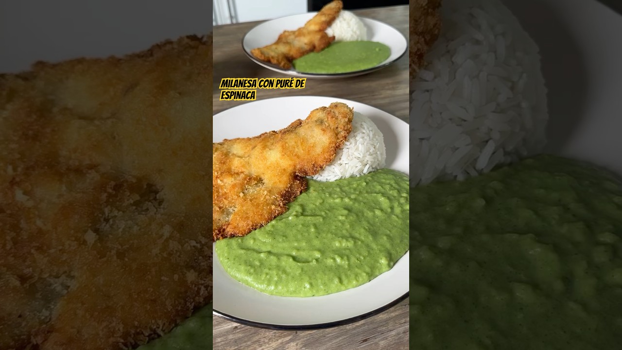 Milanesa con pur&eacute; de espinaca #cocinaperuana #milanesas #espinaca