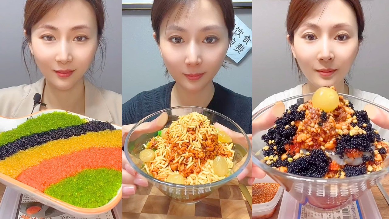 Chinese Colorful Fish Roe & Spicy Seafood ASMR | Crunchy Eating Sounds #96