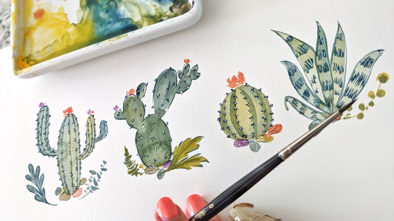 Cacti tutorial for beginners I  Watercolor tutorial