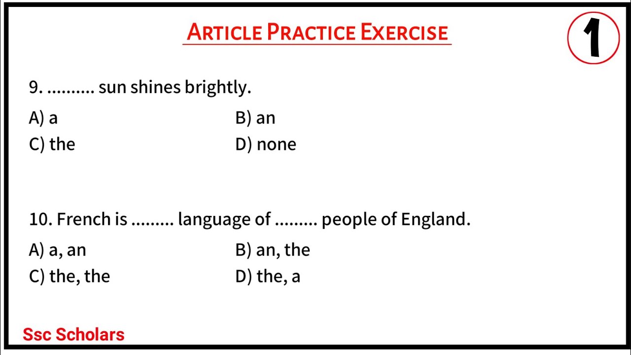 Articles in English Grammar Practice Set | Article practice exercise for competitive exams pdf