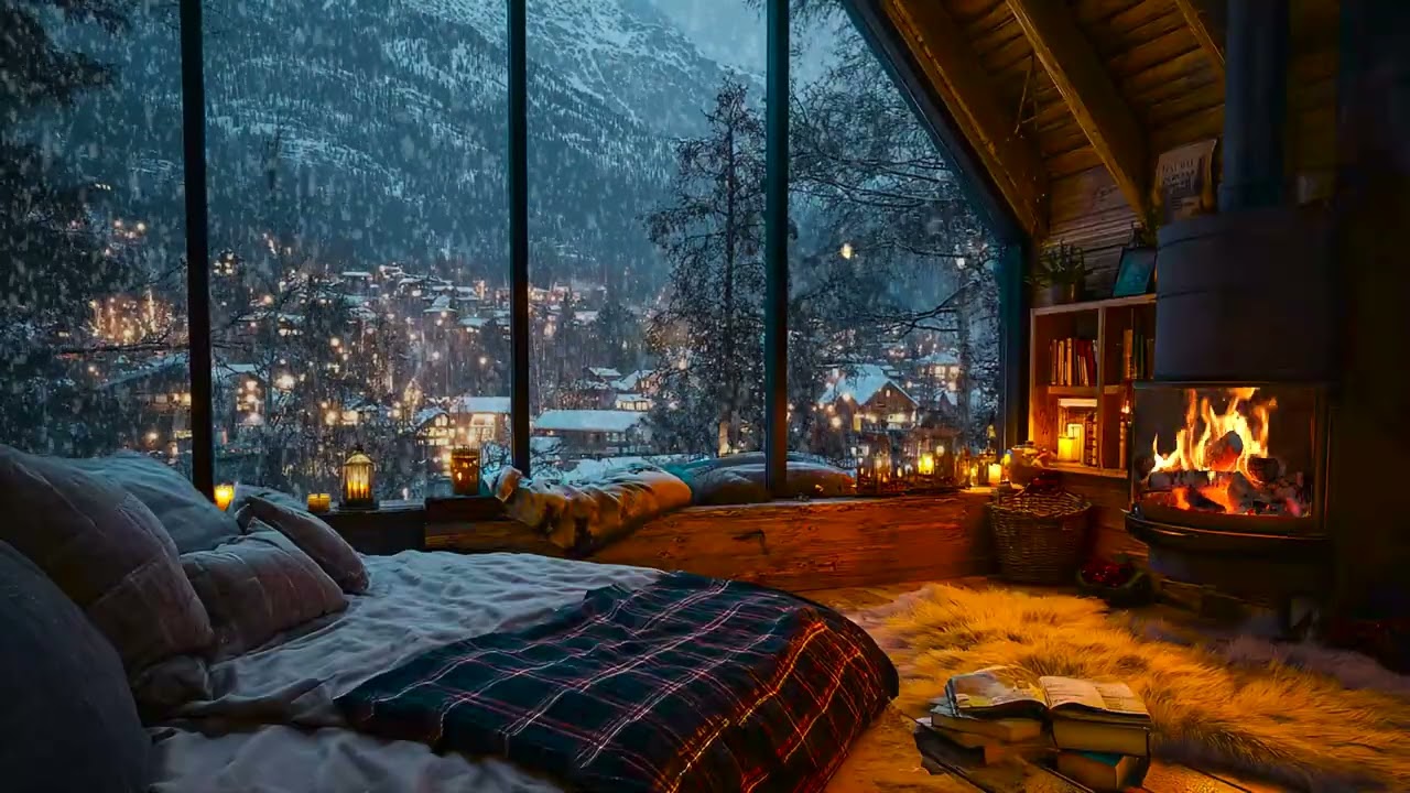 A Winter Hideaway Filled with Snow Sounds and Gentle Fireplace Crackles for Mental Calm