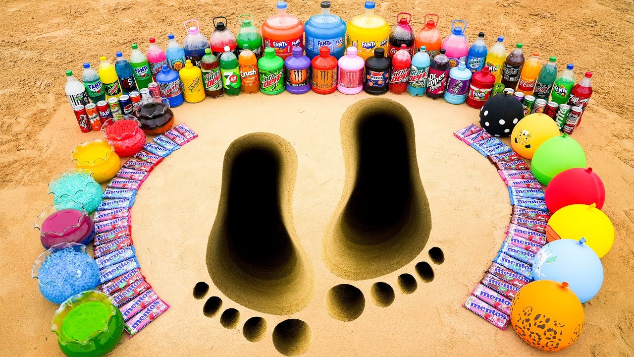 Big Toothpaste Eruption from Feet and Toes Holes with Slime & Giant Fanta, Coca Cola vs Mentos