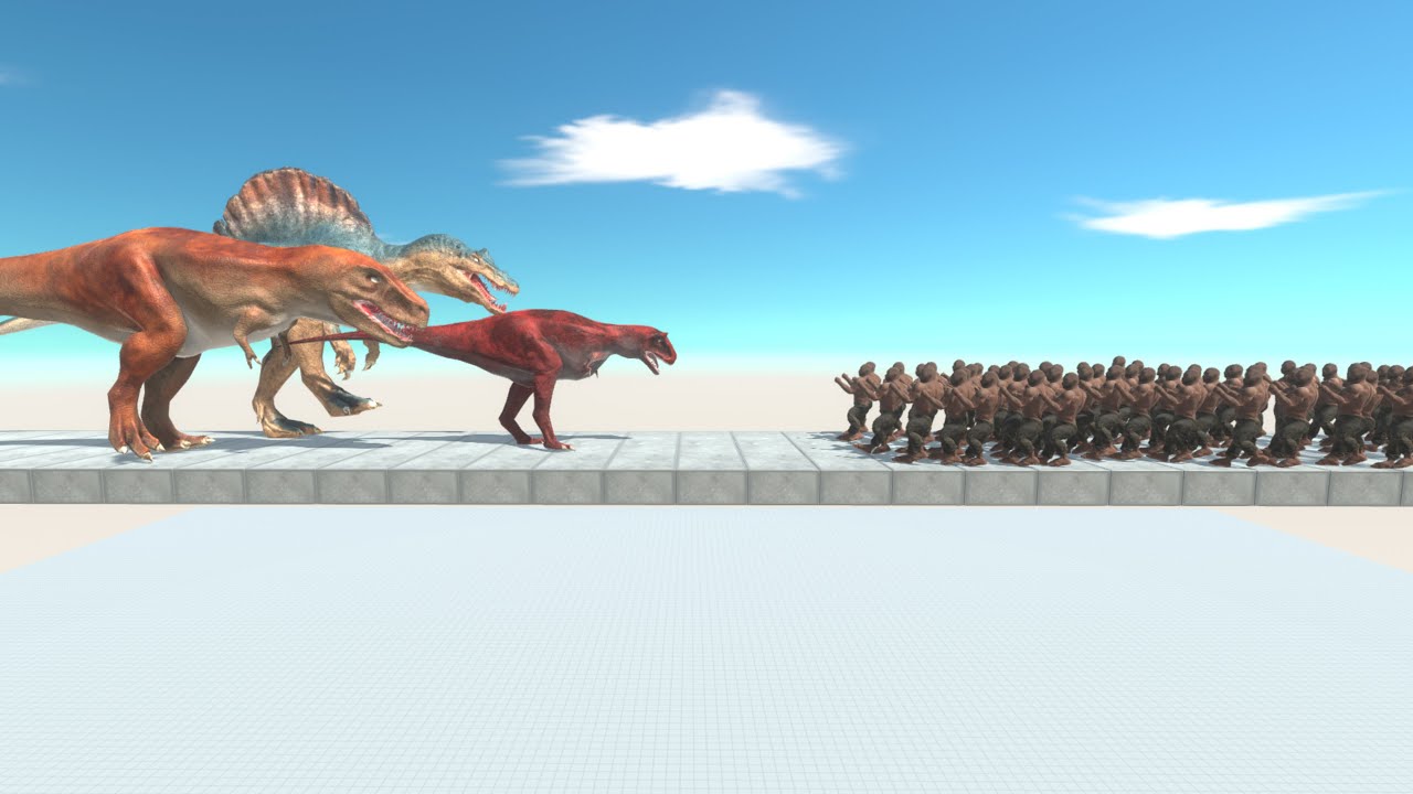SKY BRIDGE TREX & CARNOTOSAURUS & SPINOSAURUS vs ARMIES - Animal Revolt Battle Simulator