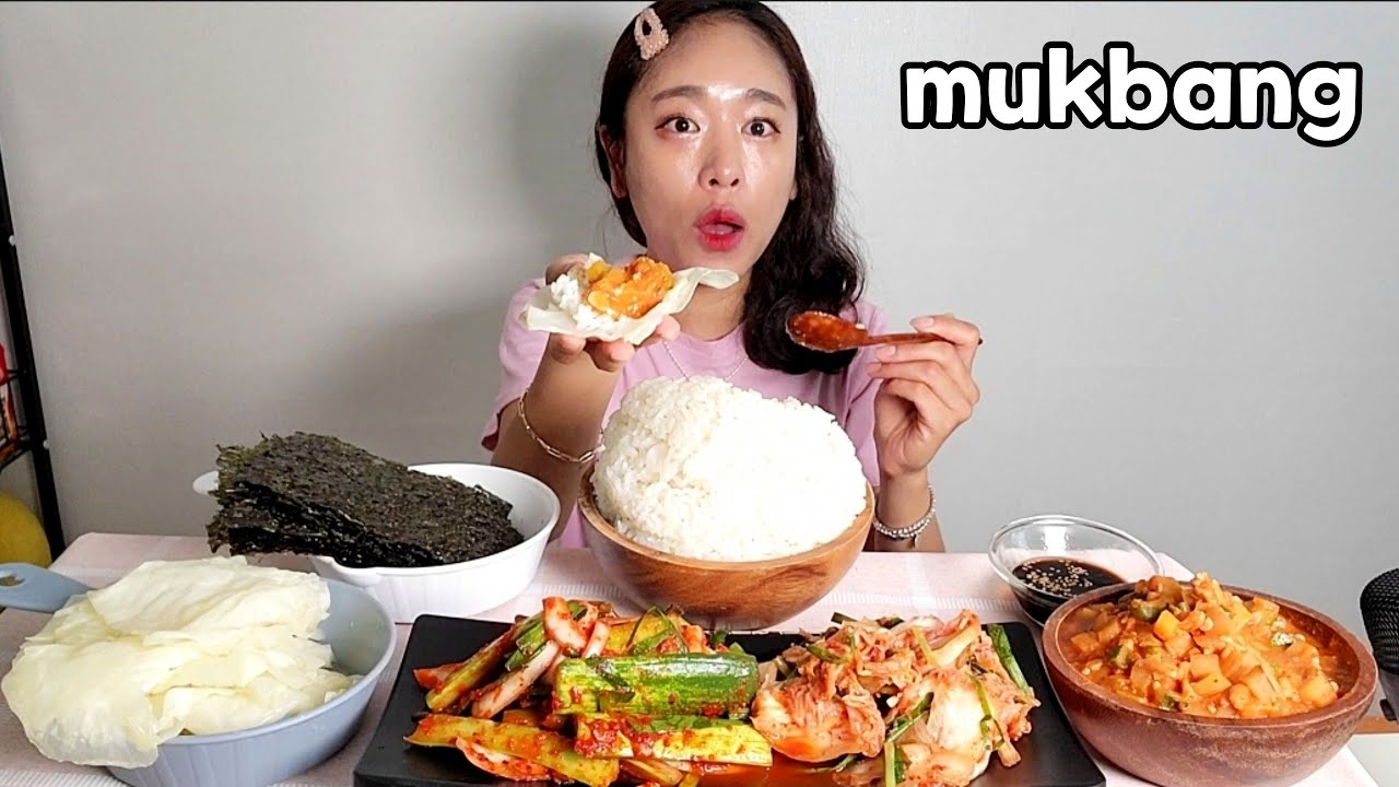 집밥먹방:)직접만든 오이김치,겉절이,강된장에 양배추쌈,생김 먹방 Korean Food Mukbang eating show