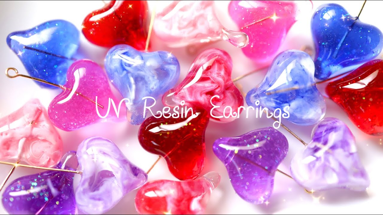 【UVレジン】溶けたハートピアス♡ヴェネチアンビーズ風の模様入り｜DIY Melted Heart Earrings｜UV Resin