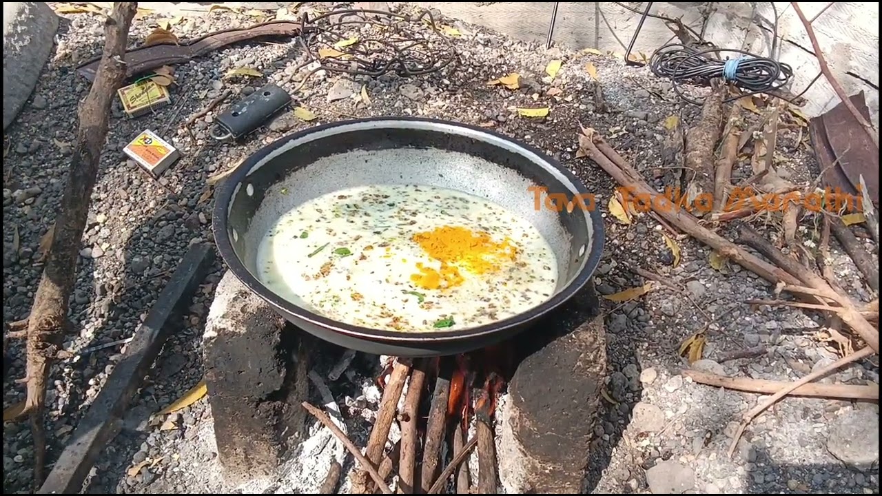 ताक कढी Traditional Buttermilk Kadhi on Wood Fire | Silent Village Cooking ASMR-Gavran Takachi Kadhi