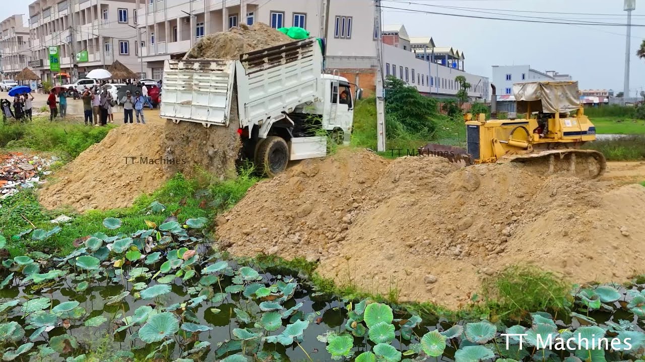 Impressive First Job Filling Huge Land Size 100x100m By Skills Operating D41P Dozer & Dump Trucks