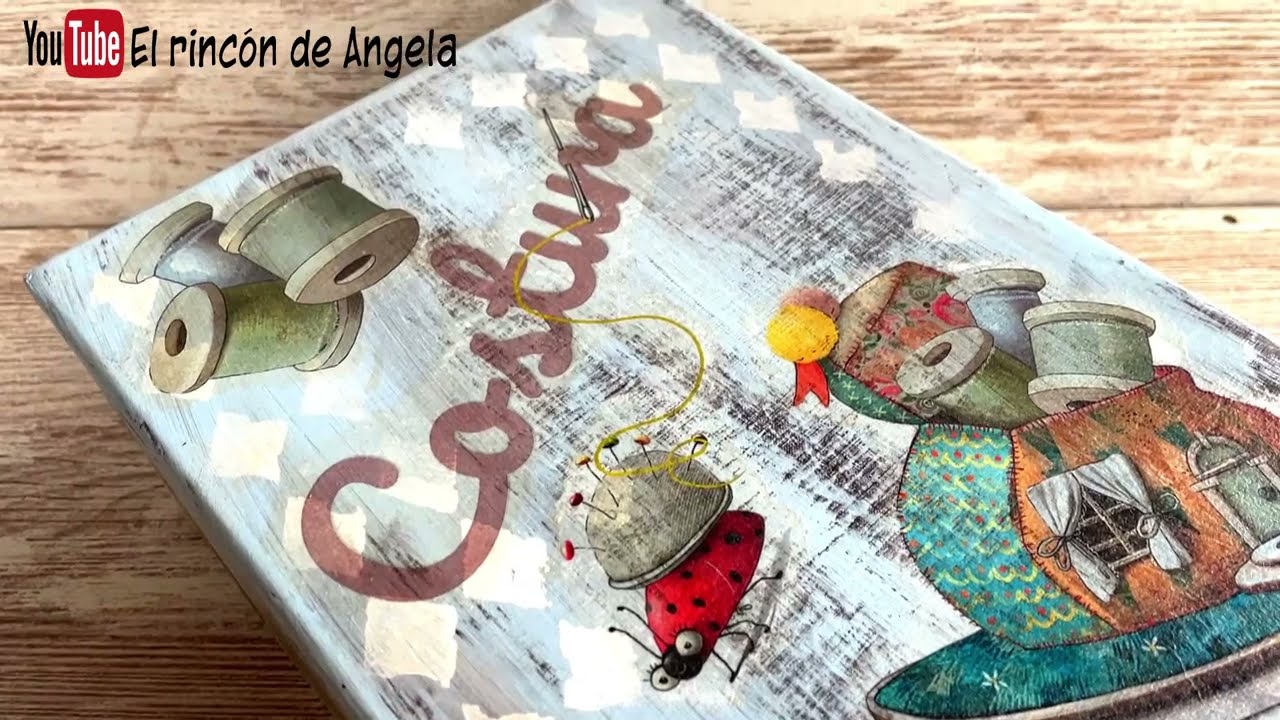 Caja reciclada convertida en costurero♻️🖌️ DIY Decoupage y manualidades