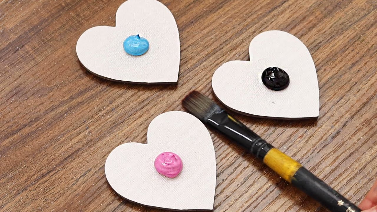 How to Simple Acrylic Painting on Heart Mini Canvas #843｜Satisfying Relaxing ASMR Tutorial