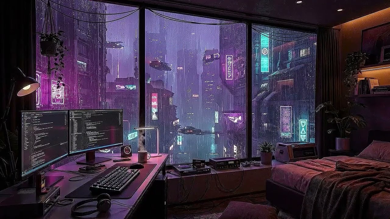 Cyberpunk City Rain 🌃 Lofi Beats & Neon Room Ambience for Study, Coding, Focus [3 Hours]