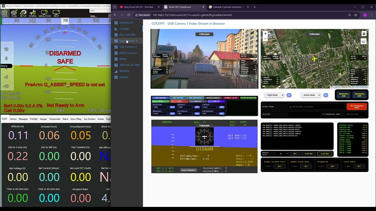Test flux video în Mission Planner, QGroundControl și direct în Cockpit — toate în H.265 (HEVC)
