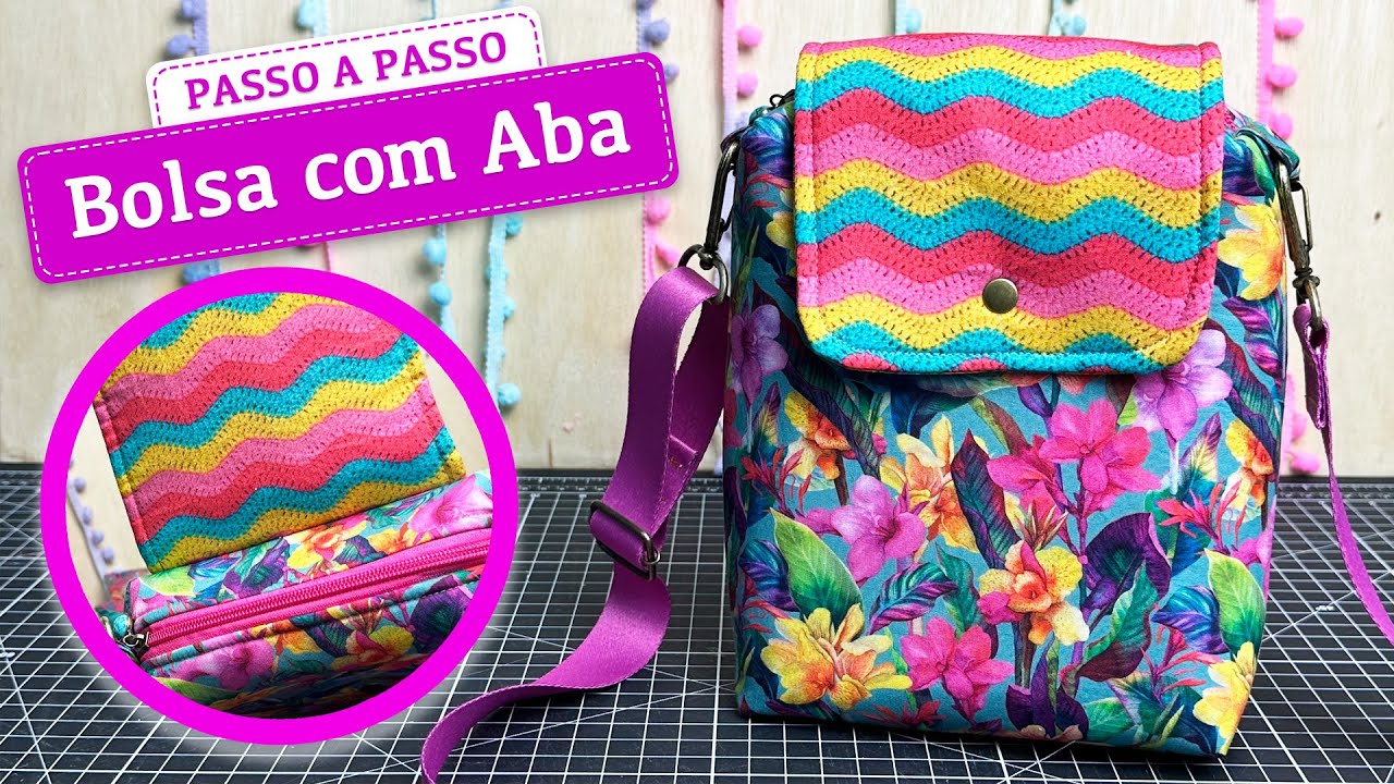 Bolsa de tecido com Aba e zíper - Como coser bolsa de tela